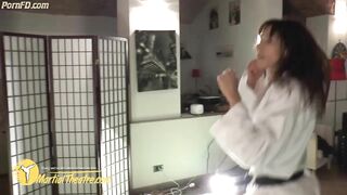 taekwondo woman kick and break down bob