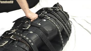 Bound with 20 belts and made to cum in a leather s